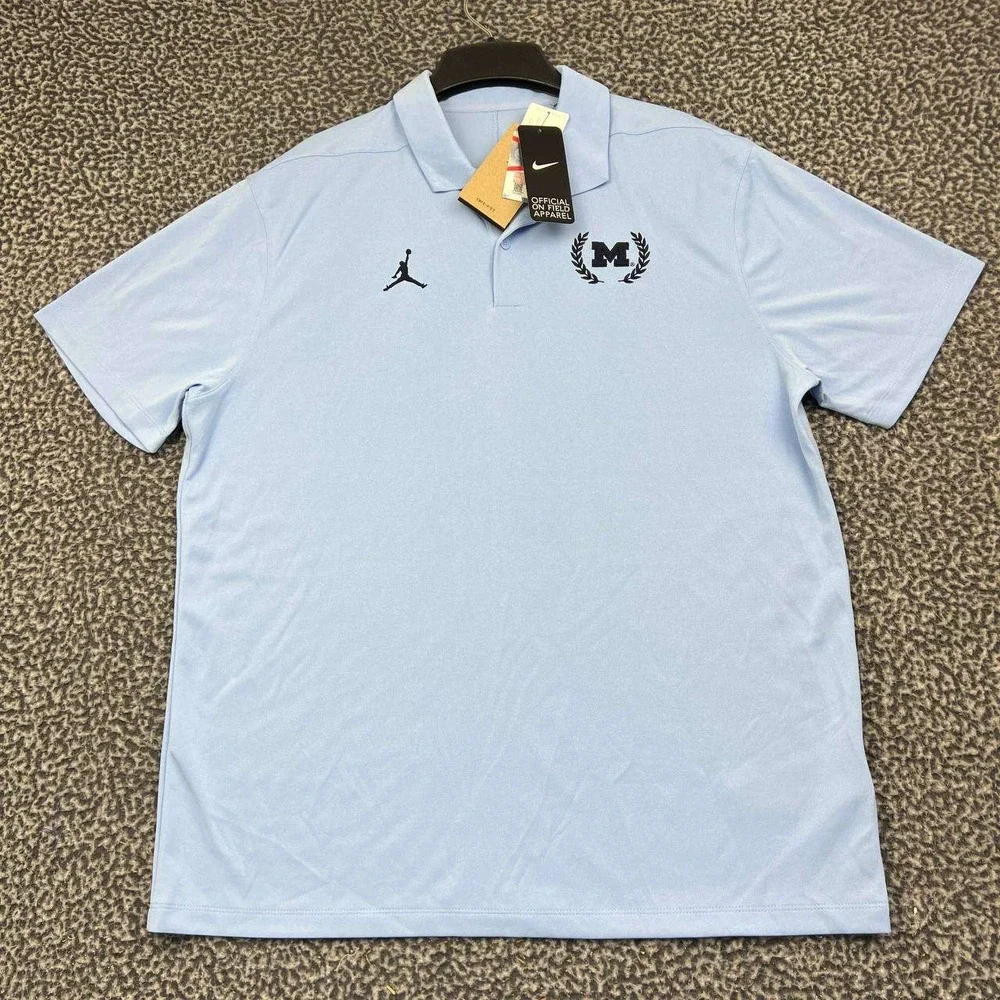Air Jordan Michigan Wolverines Dri-FIT Polo Shirt Men Large Blue Jumpman New L